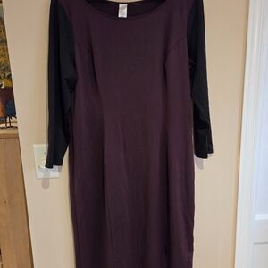 Long Sleeve Dress in Deep Purple and Black